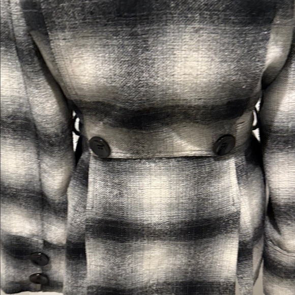 Last Kiss Women's Plaid Pea Coat - Black and Gray - Picture 5 of 11